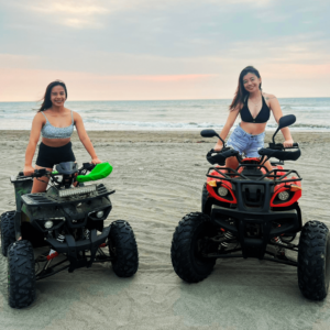 "Thrilling ATV Adventure at Beach Camp, La Union: A dynamic shot capturing the excitement of guests riding ATVs along the scenic coastal trails, highlighting the adventurous spirit of La Union's Beach Camp.